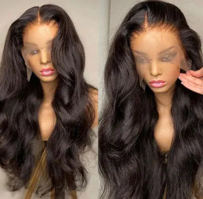 Front lace wig with 134 gradient colour long curly synthetic fibres in black or piano colour options