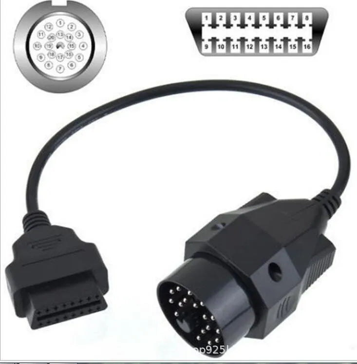 BMW OBD2 diagnostic adapter cable converting 20-pin male to 16-pin female connector