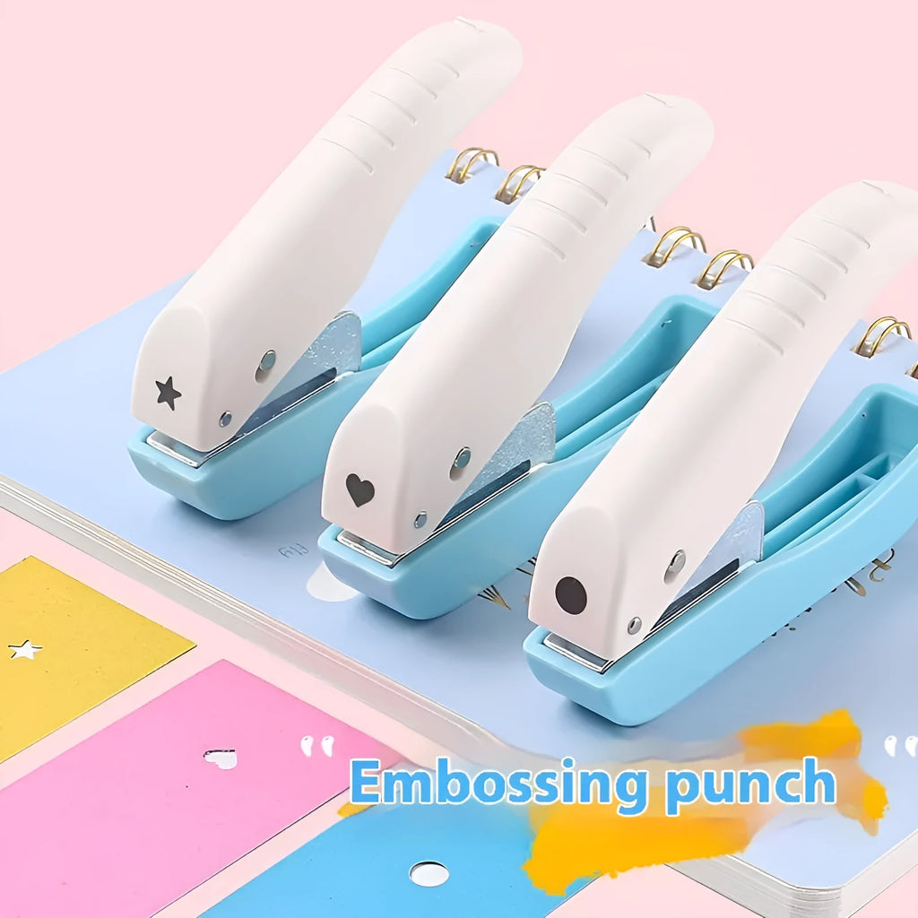 Small manual punching machine showing love, star, 4mm and 6mm round embossed patterns for kindergarten crafts
