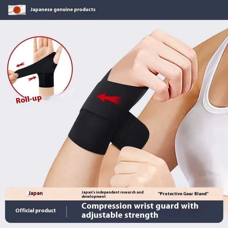 A pair of adjustable black neoprene athletic wristguards for wrist support during sports.