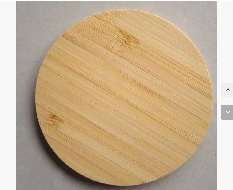 Square brown bamboo wood 5W wireless charger with green LED indicator on desk