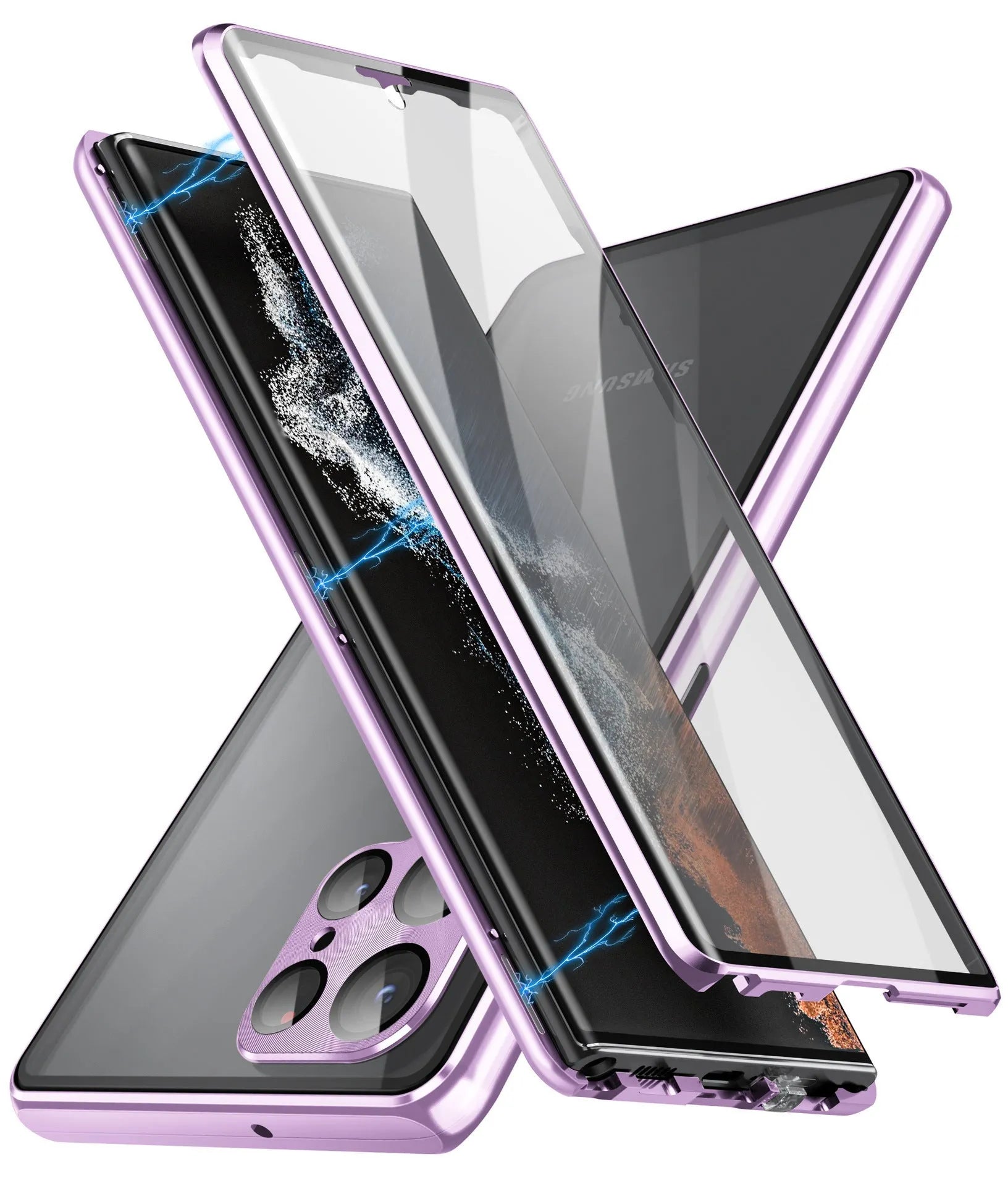 Magnetic mirror phone case for Samsung Galaxy S24 Ultra in seven colour options showing peep-proof design.