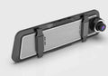 Dual lens car dash cam mounted on rearview mirror with 9.66-inch touch screen display