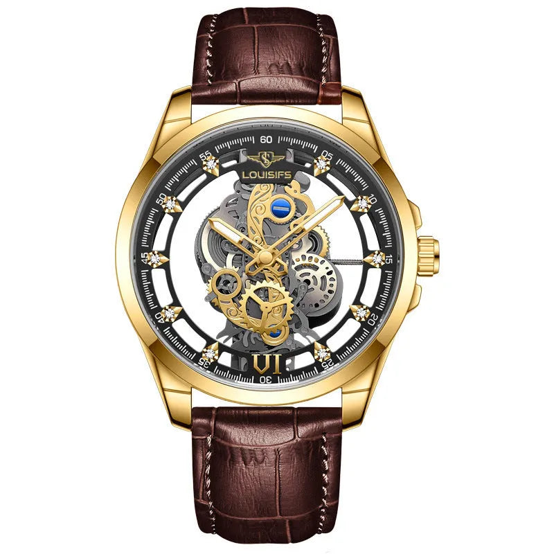Swiss quartz men's watch with double-sided hollow movement in business style