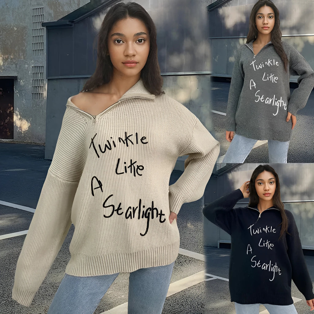 Women's retro turtleneck pullover sweater with oblique zipper design in alpaca wool fleece fabric