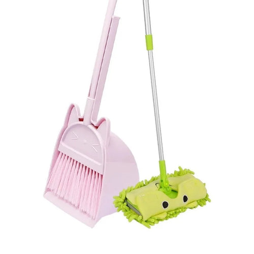 Purple broom and dustpan set with rotating brush holder and non-stick surface