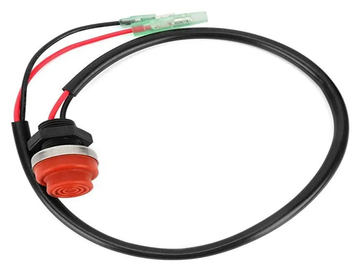 Yamaha-compatible marine engine kill switch with coiled black safety lanyard.