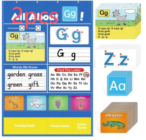 Alphabet learning chart sleeve table with word cards, letter cards, picture cards and letter songs