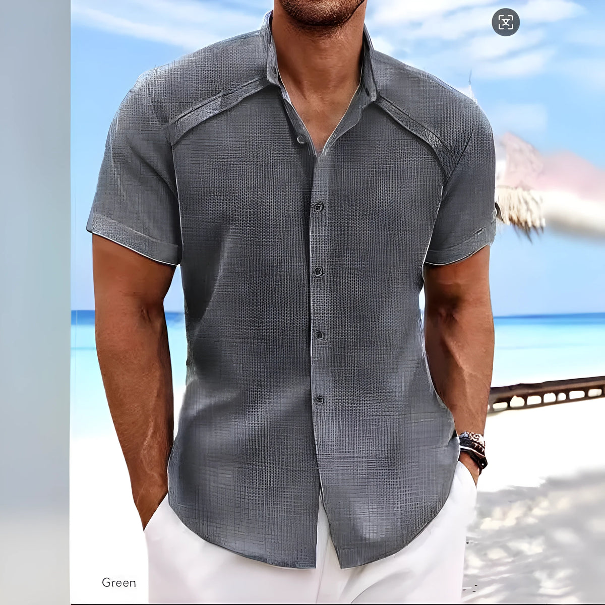 Men's solid colour short sleeve casual shirt in polyester-cotton fabric for summer