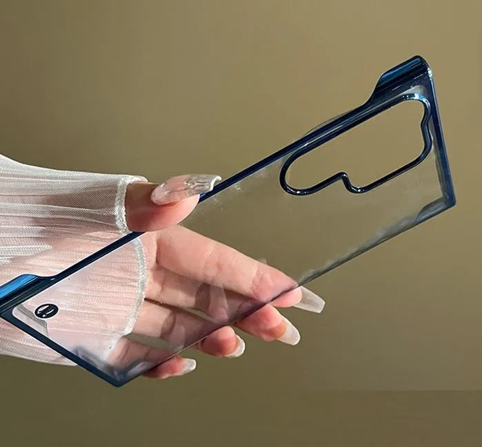 Ultra-thin transparent frameless Samsung phone case with electroplated PC finish and anti-fall design