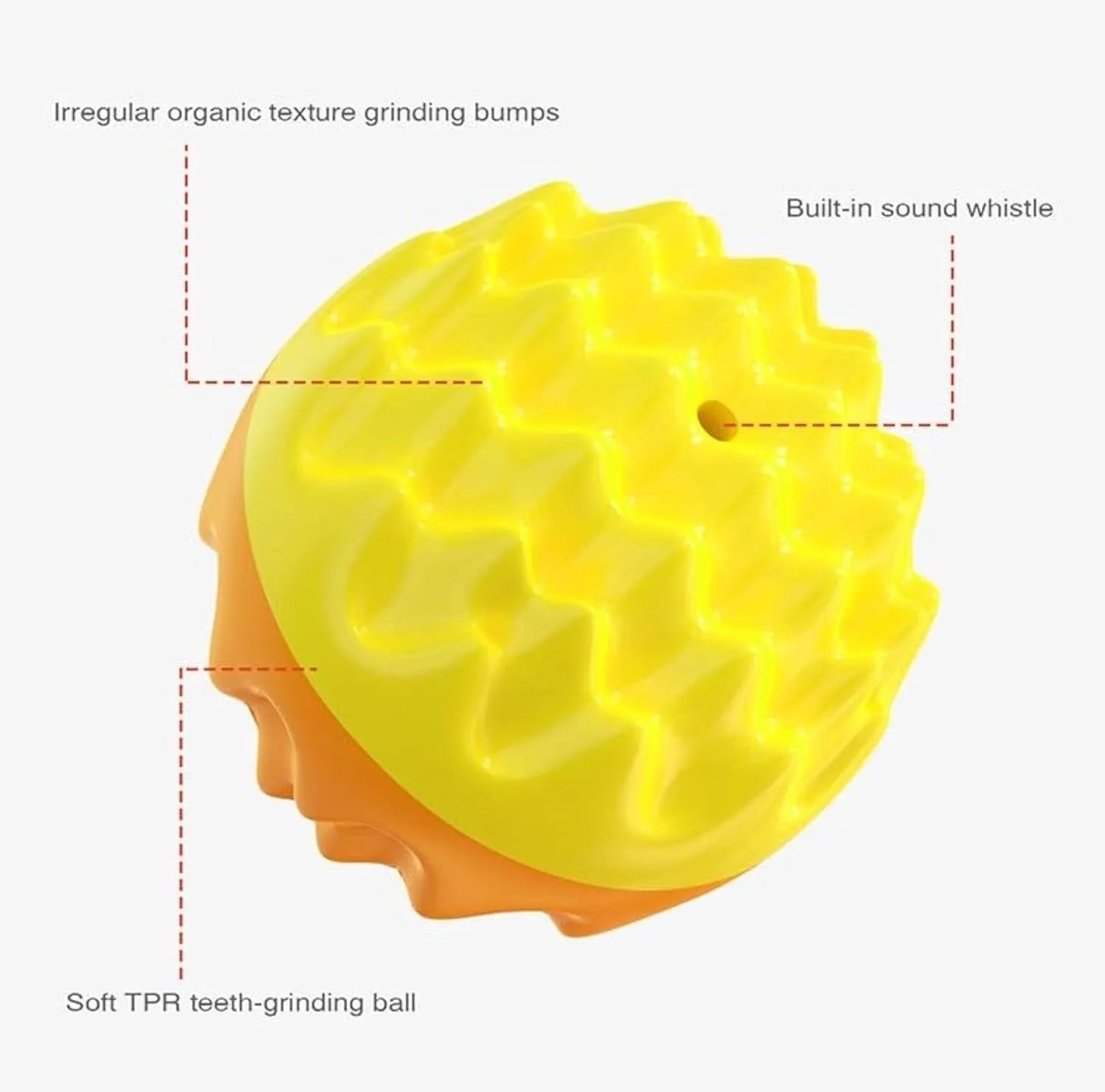 Blue rubber dog ball with spiky texture for dental cleaning and squeaker function