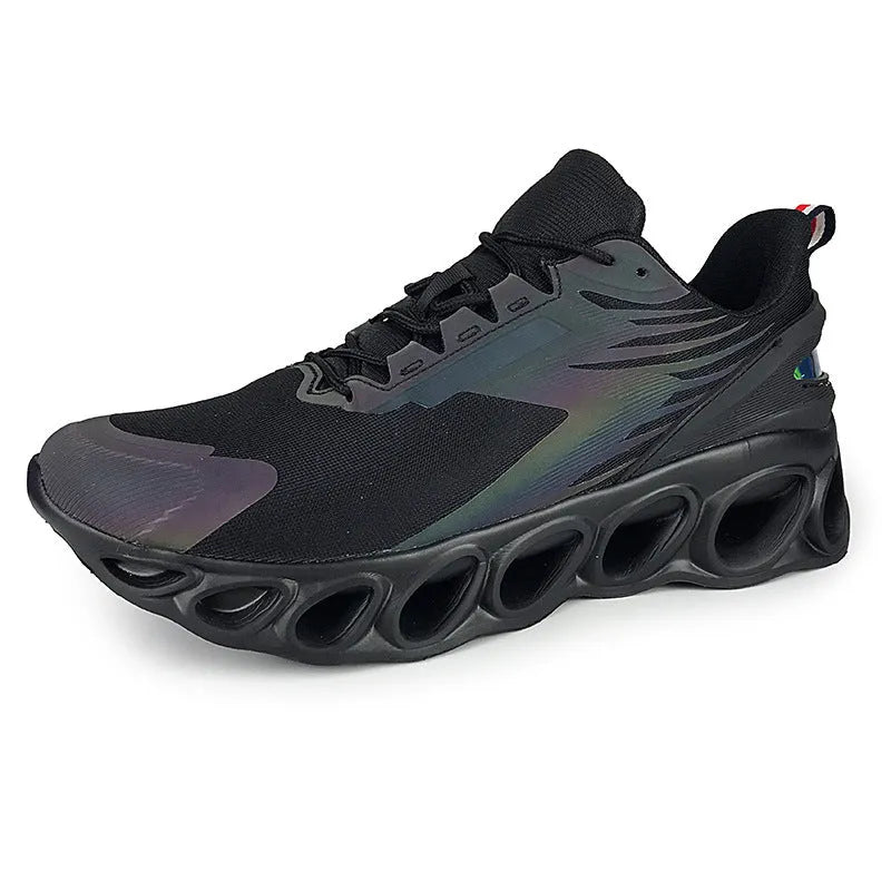Men's casual sports shoes in black colour with mesh upper and lace-up front closure