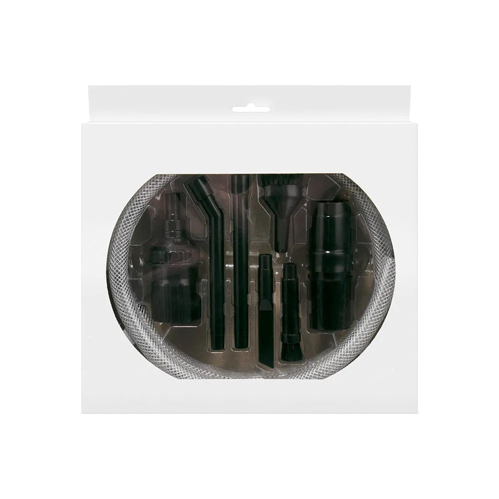 Eight-piece vacuum cleaner accessory set with small suction heads for auxiliary dust collection