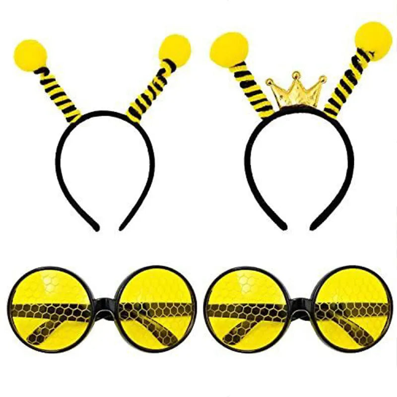 Children's yellow bee costume headband with matching glasses for party dress up