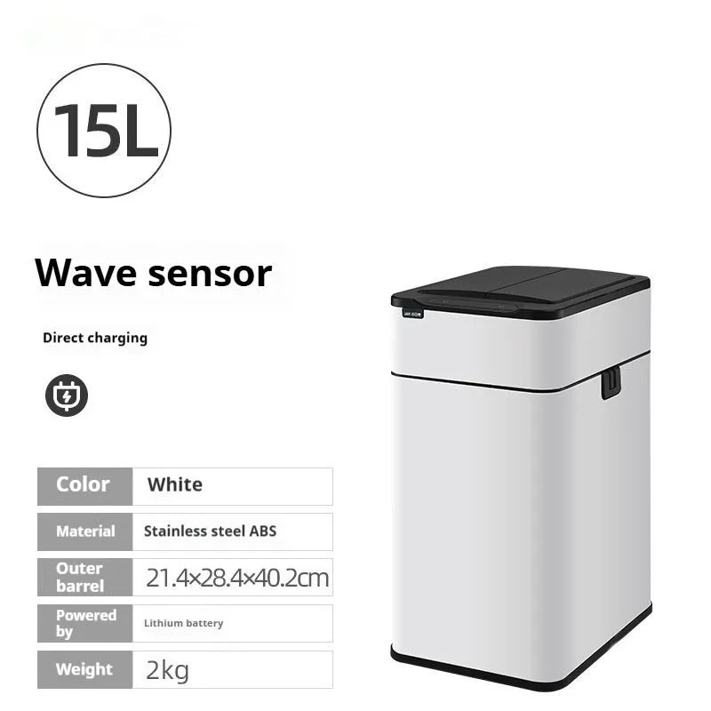 Stainless steel smart trash can with induction opening and square design