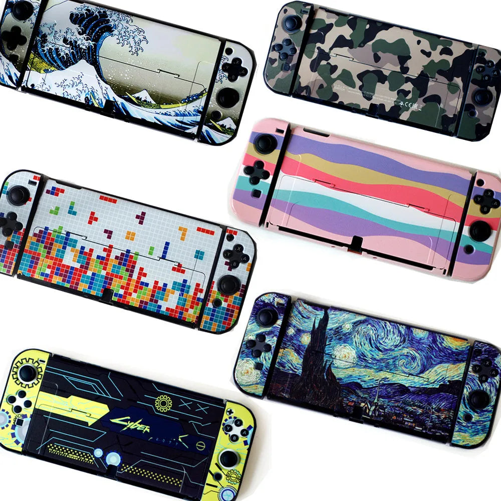 Nintendo Switch OLED hard protective case in various patterns with analogue caps included