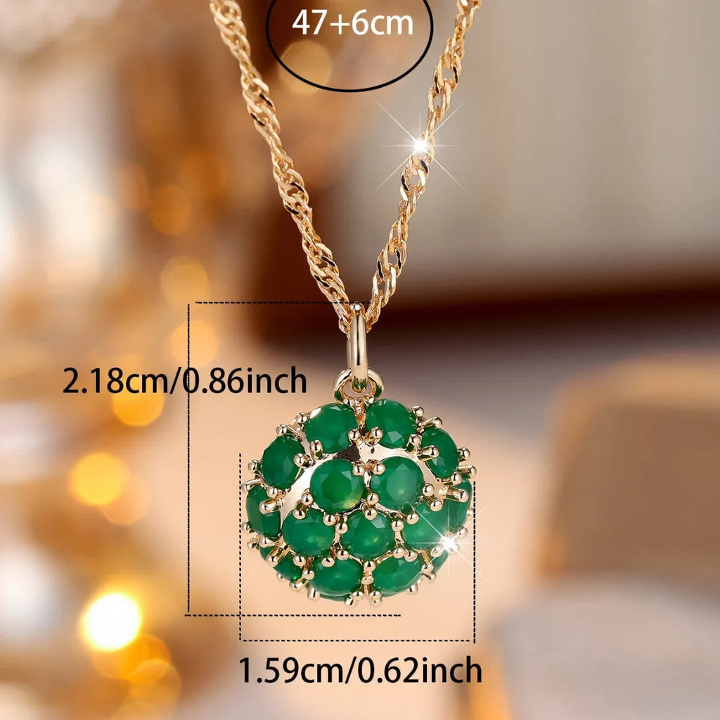 Round emerald pendant full diamond necklace champagne gold colour 51-60cm adjustable chain