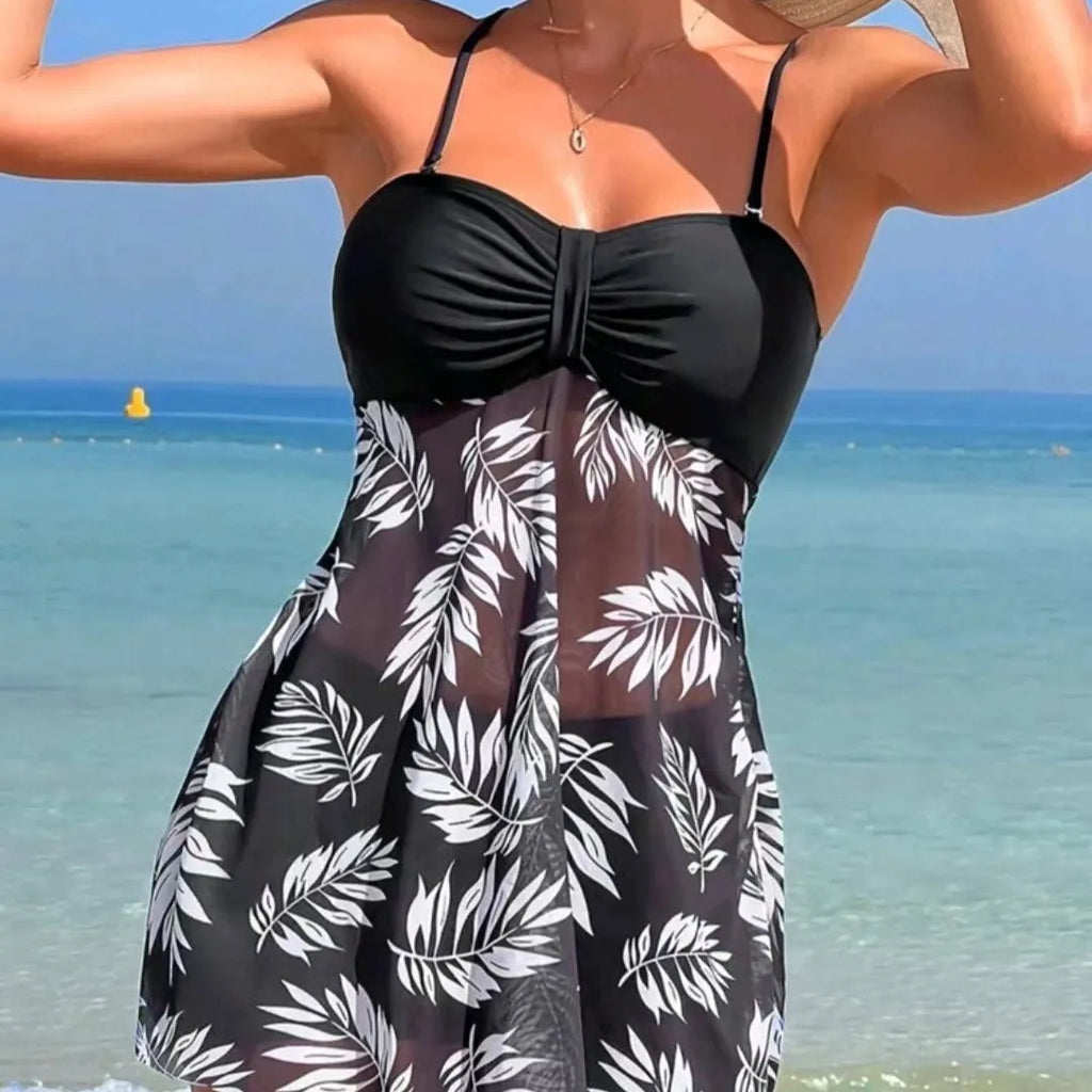 Women's high waist mesh swim briefs in black, blue, and peacock green on a mannequin.