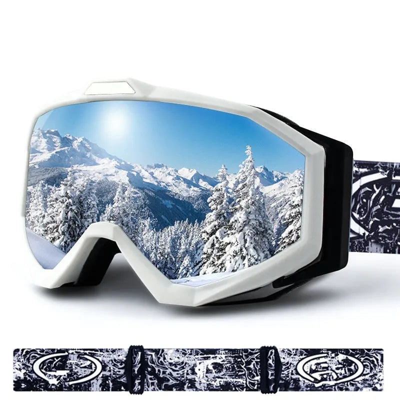 Motorcycle goggles with double-layer anti-fog lenses in a selection of frame and lens colour combinations.
