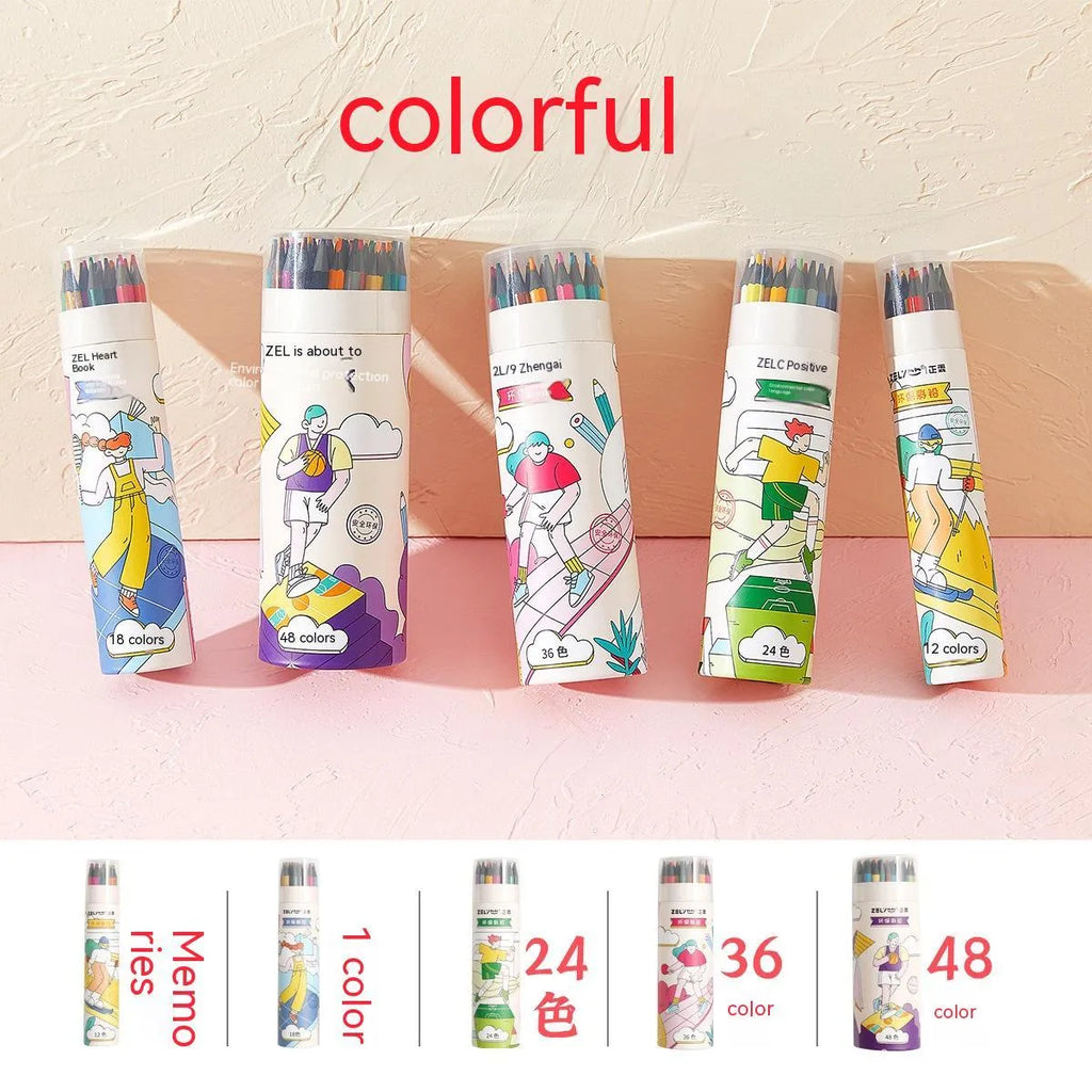 Zhenglin Sports Series colour pencils in a set with paper barrels, showing multiple colour options.