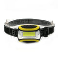 Yellow plastic three-speed COB LED headlamp for outdoor activities.