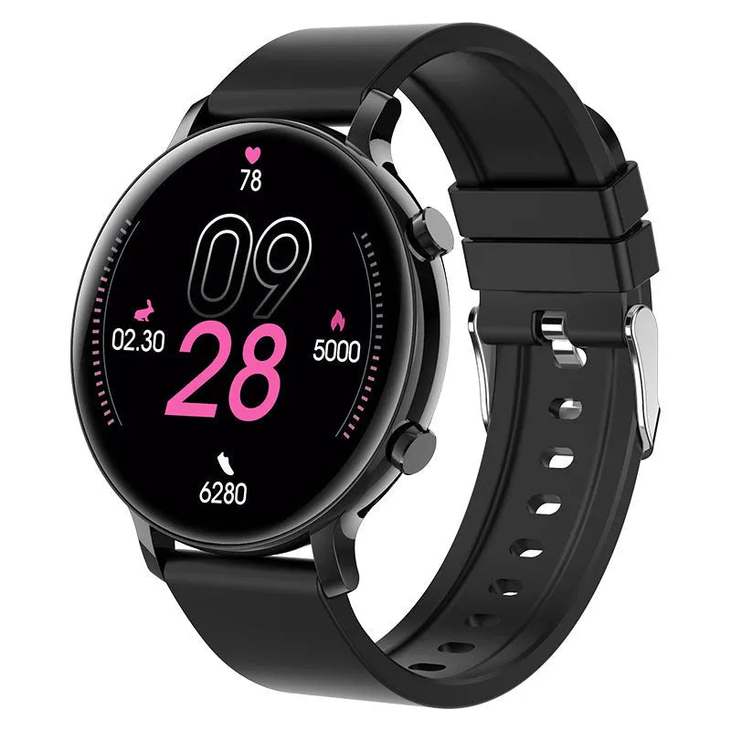 Bluetooth smartwatch with stainless steel strap showing 41-43mm screen with heart rate display
