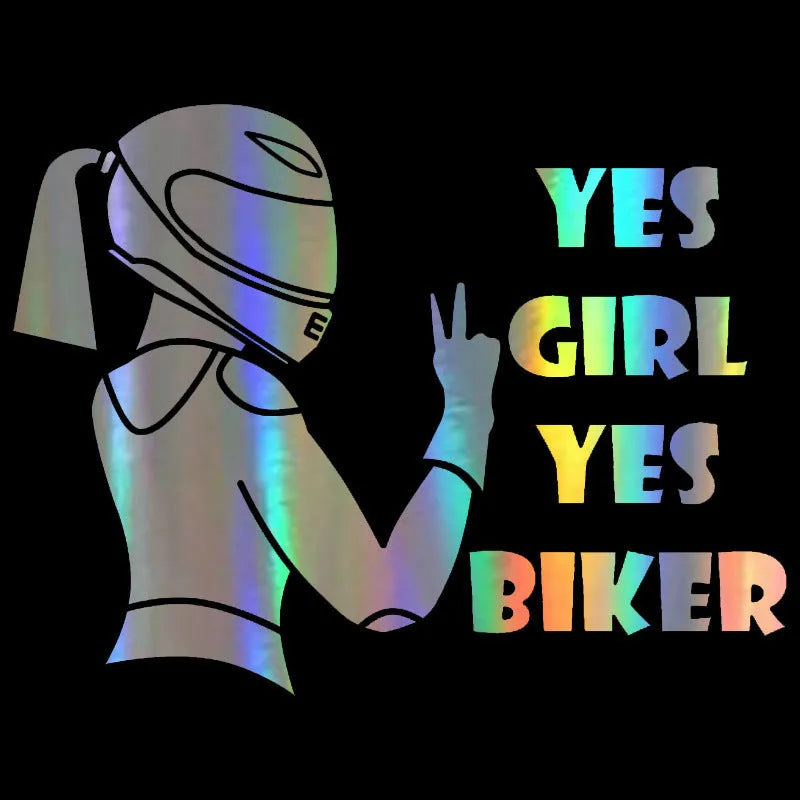 Cool girl rider character design waterproof car sticker on a vehicle panel.