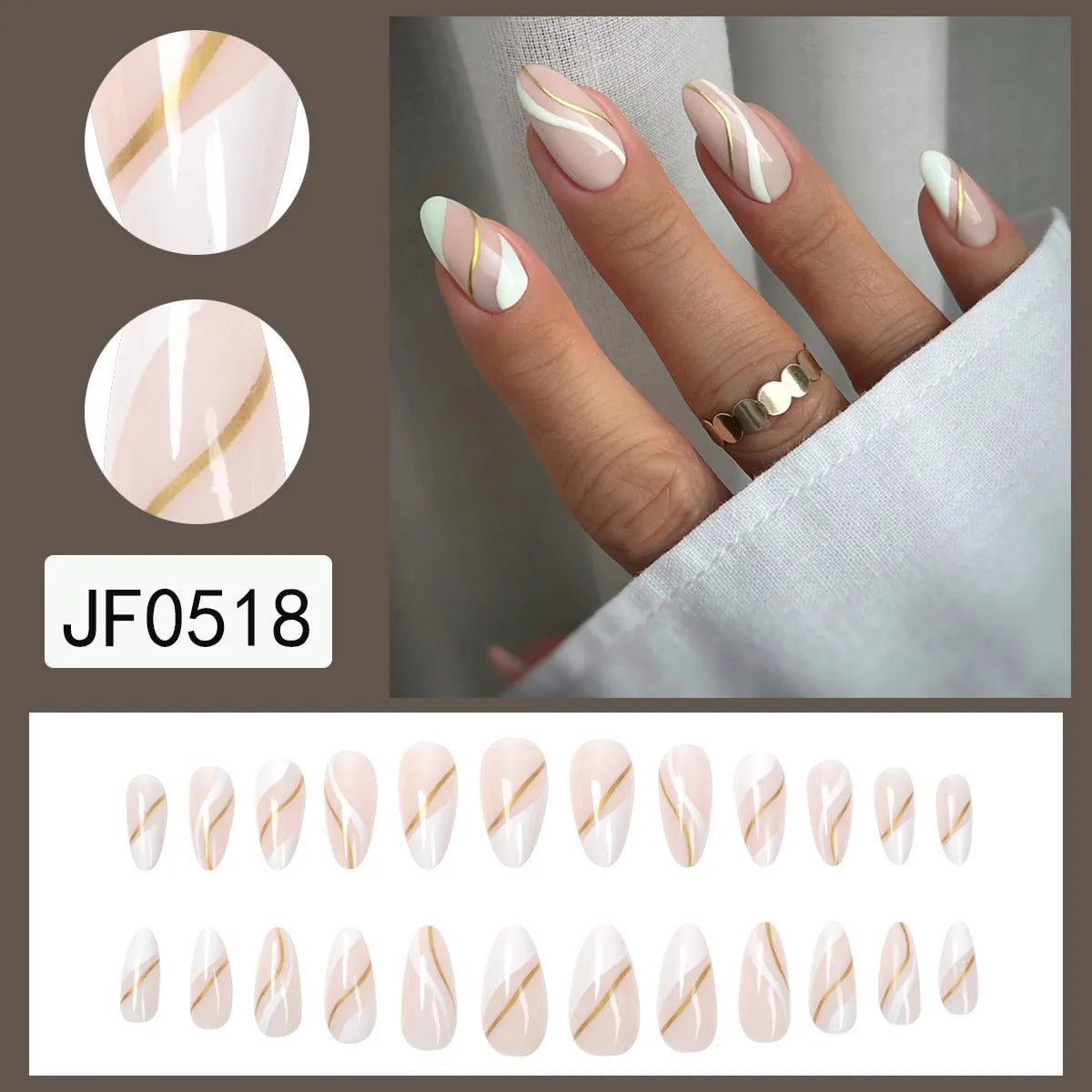 Golden Lines plaid pattern medium drop shape nail stickers in colour JF0518
