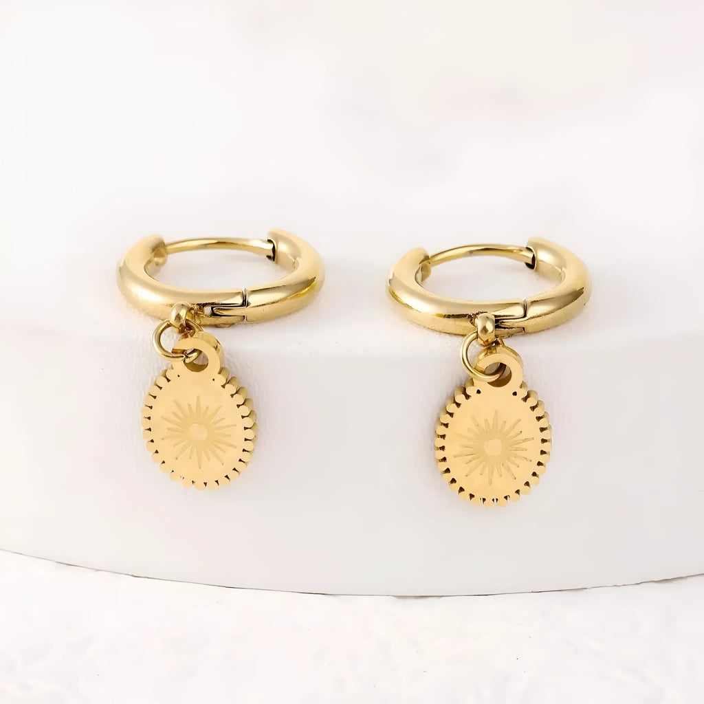 Geometric stainless steel earrings with ellipse design and non-fading ear buttons