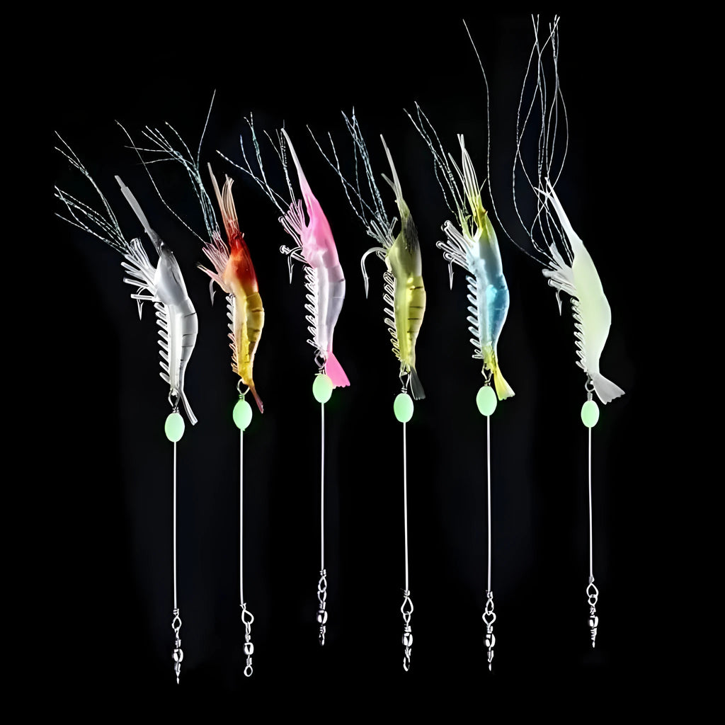 Luer soft plastic fishing lure with integrated hook in six colour variations including luminous and transparent options