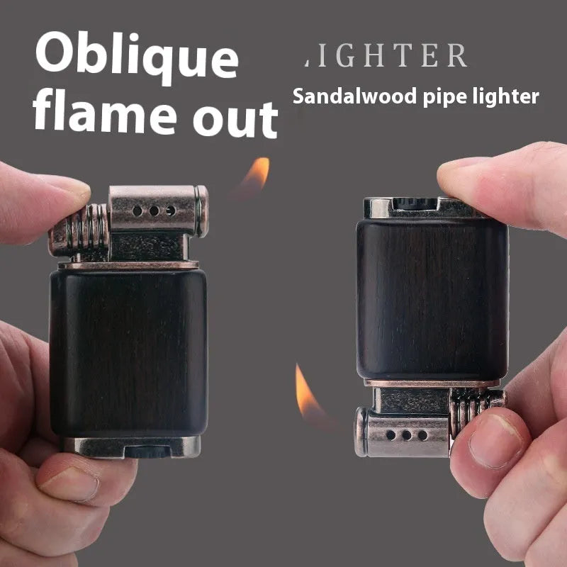Decorative metal gas lighter in a choice of black wood, rosewood, or red wood finish.