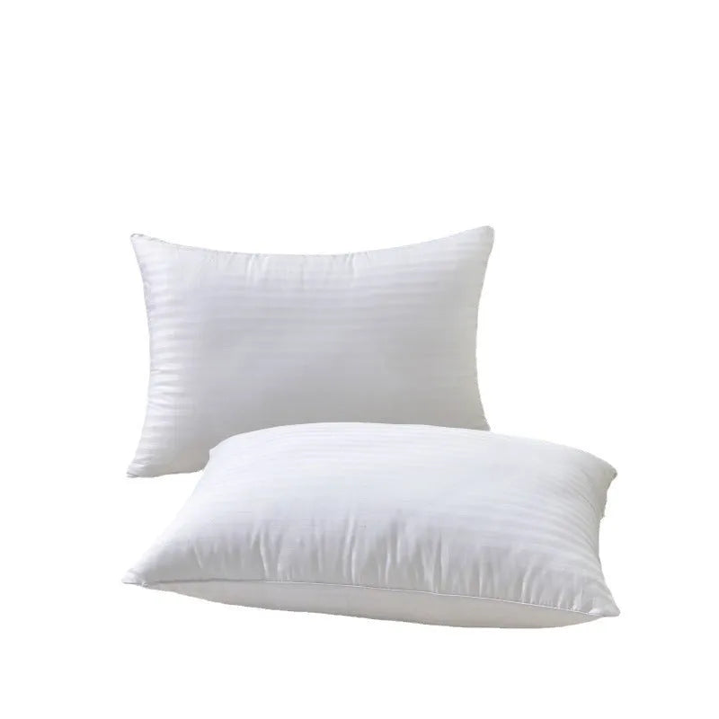 White hotel cotton satin stripe pillow with feather and cotton filling shown in three size options.