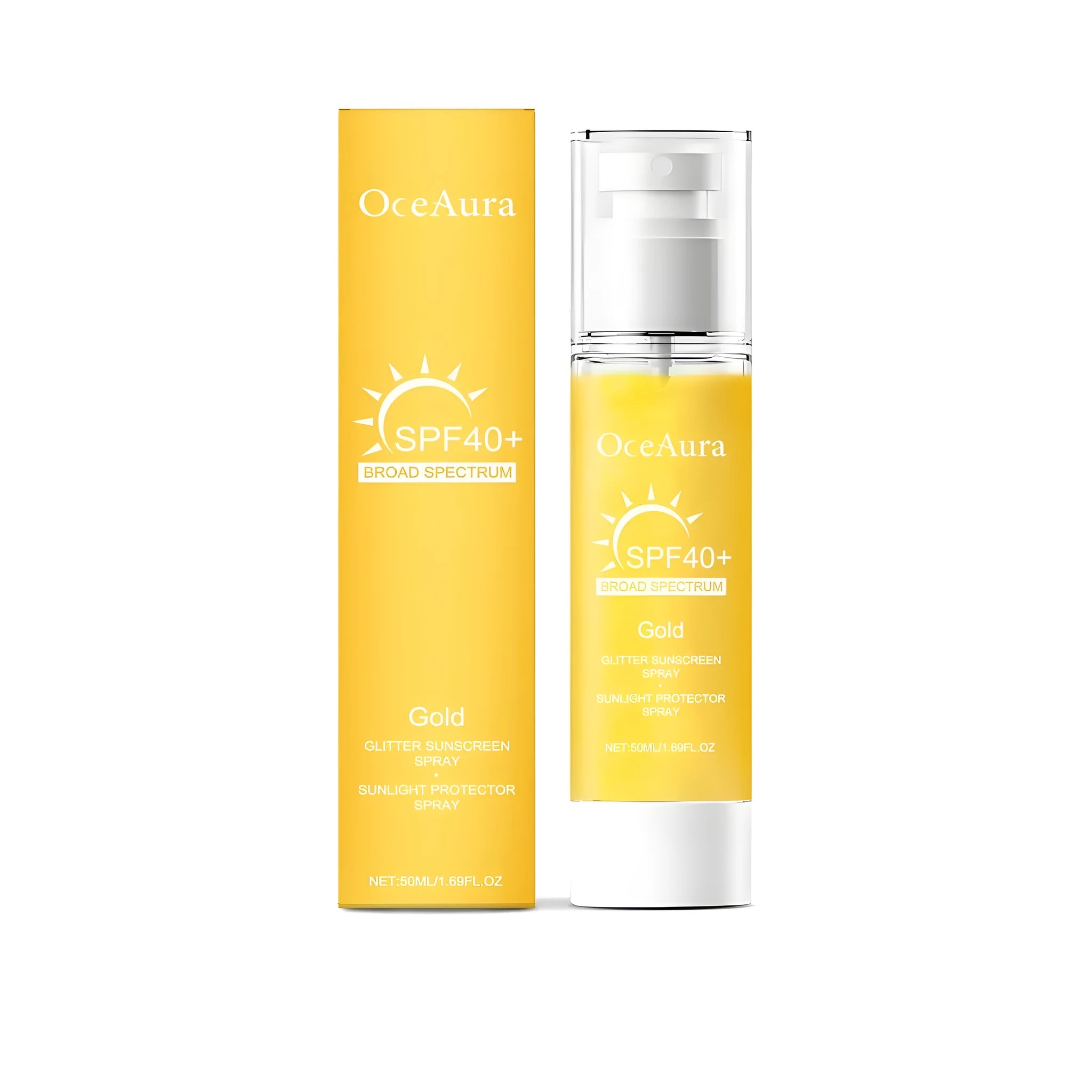Shiny Sunscreen Spray 50ml bottle with spray pump, for face and body UV protection.