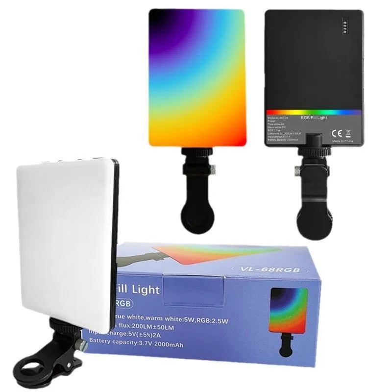 Pocket LED fill light with clip mount attached to mobile phone for photography lighting