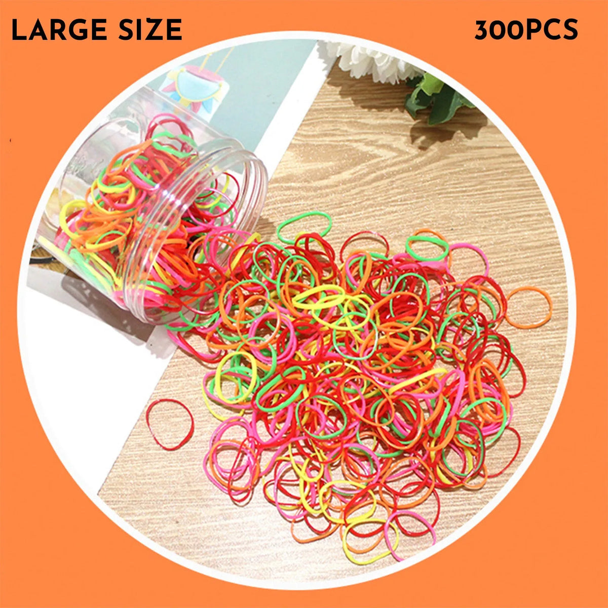 Pack of small, colourful TPU elastic hair bands for babies and toddlers in a reusable container.
