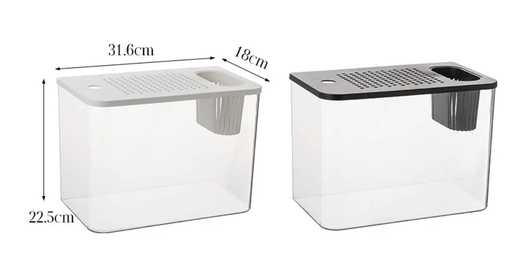 Black or white Betta fish tank with cover, 32cm long by 18.5cm wide by 23cm high