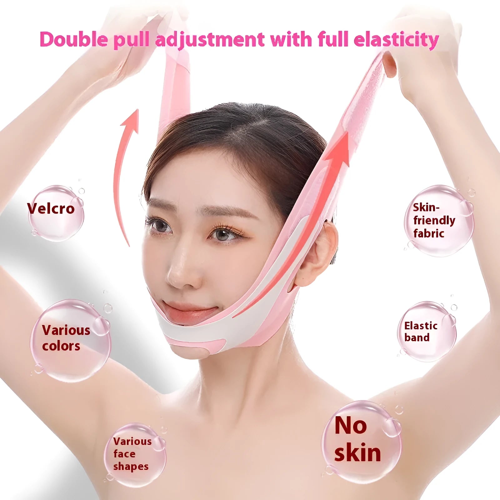 Pink and black elastic V face bandage facial care tool with adjustable support