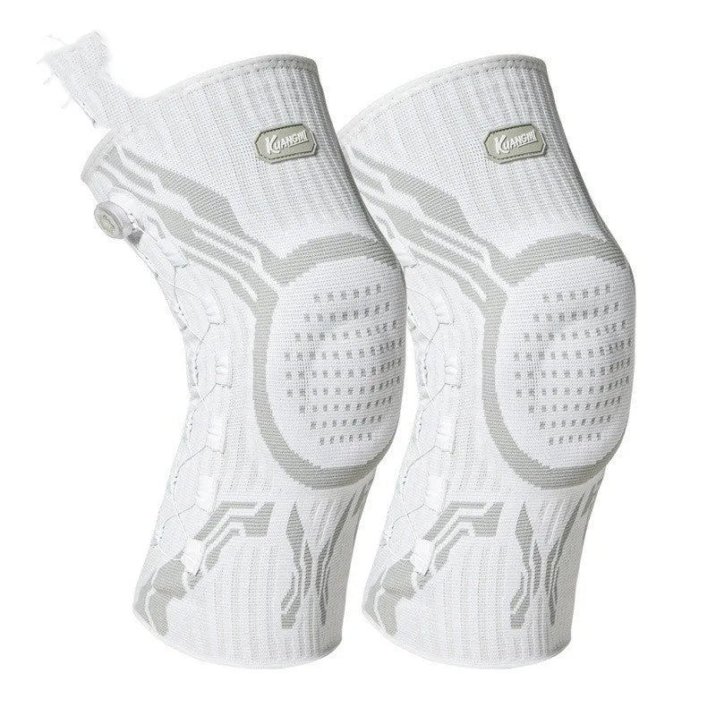 Grey and white sports knee pads for adult athletes in M, L, and XL sizing