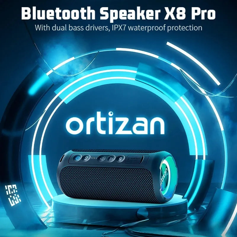 Black and blue 40W fabric wireless Bluetooth speaker with lighting and protective features