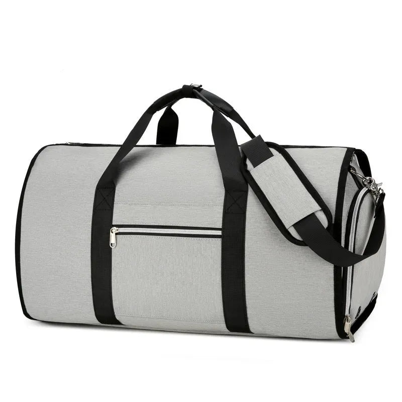 Oxford cloth business leisure storage sports bag in grey colour showing dry wet separation compartments