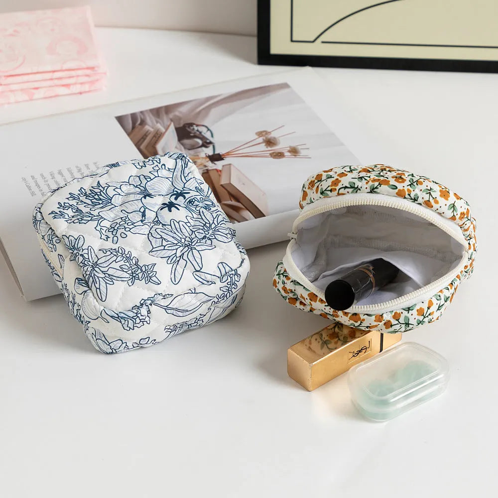 Floral polyester coin purse with zip closure in various pattern options