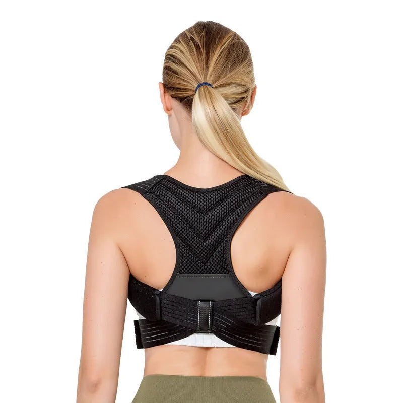 Black anti-humpback posture correction belt for upper back and shoulder support.