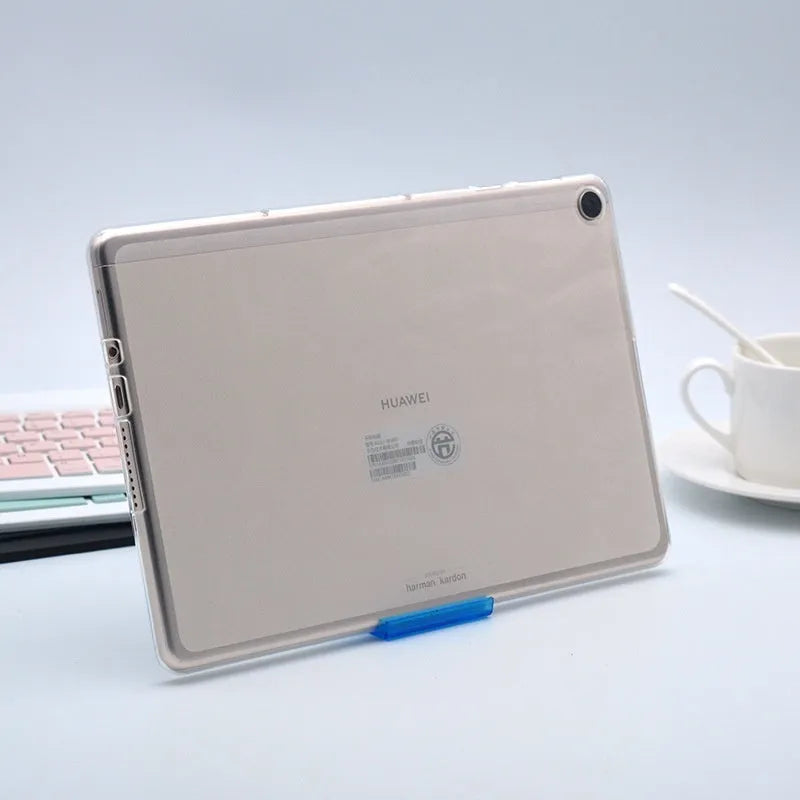 Clear transparent white ultra-thin silicone protective case for tablets on a flat surface