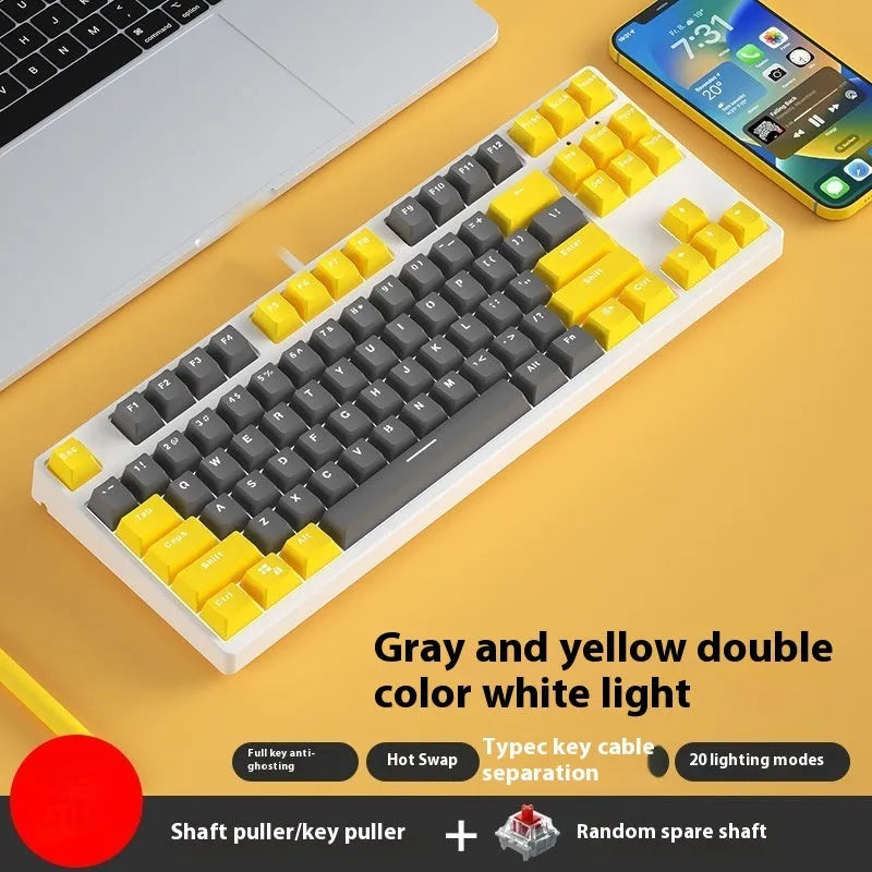 87-key hot-swappable mechanical gaming keyboard with two-tone keycaps and metal chassis