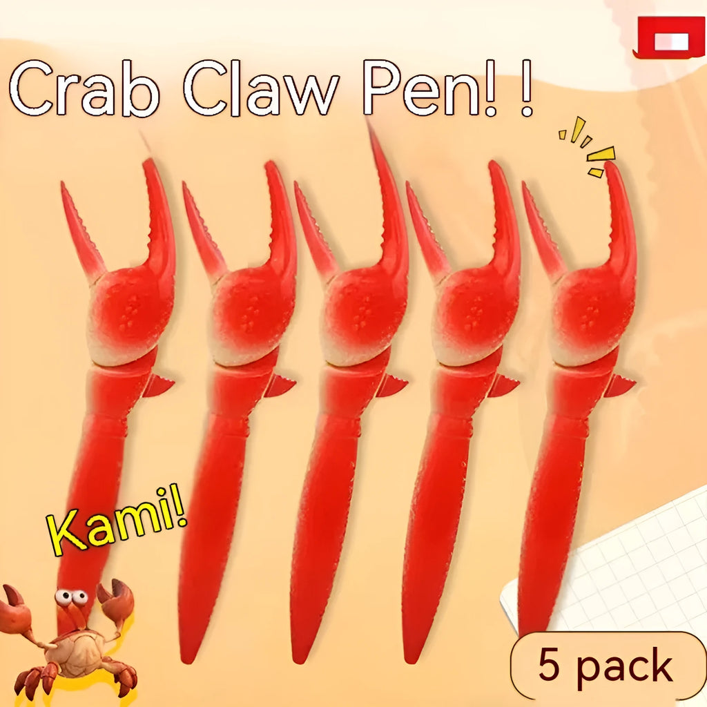 Crab-shaped novelty ballpoint pen with moving claws activated by pressing mechanism