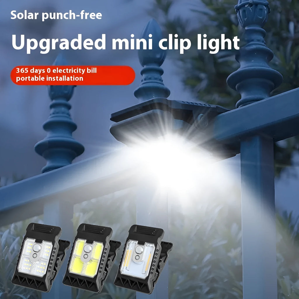 Compact black clip-on human body induction lamp showing dimensions and IP65 rating.