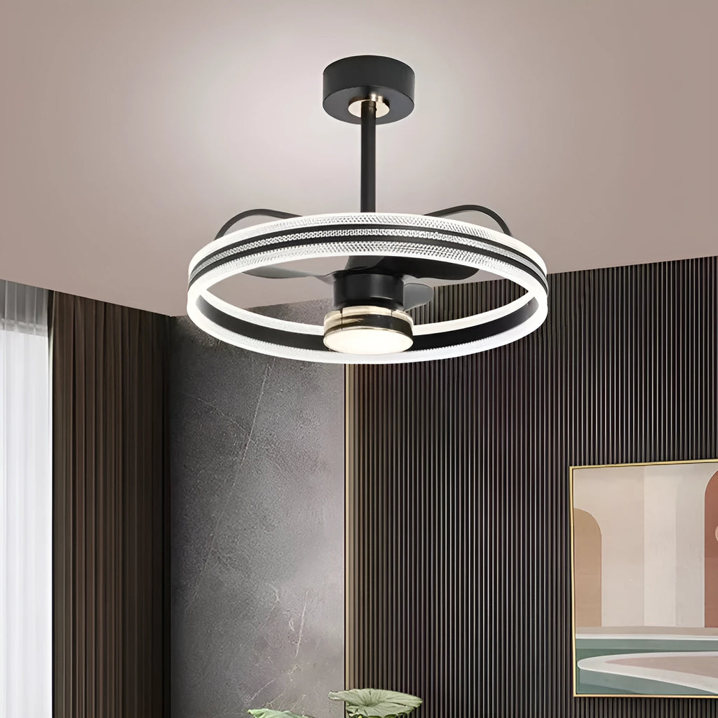 60cm ceiling fan light with remote control, ABS blades, acrylic shade, black or gold, 80W+30W