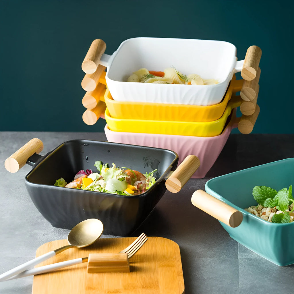 Creative irregular shaped porcelain bowl with matching lid in modern simple style
