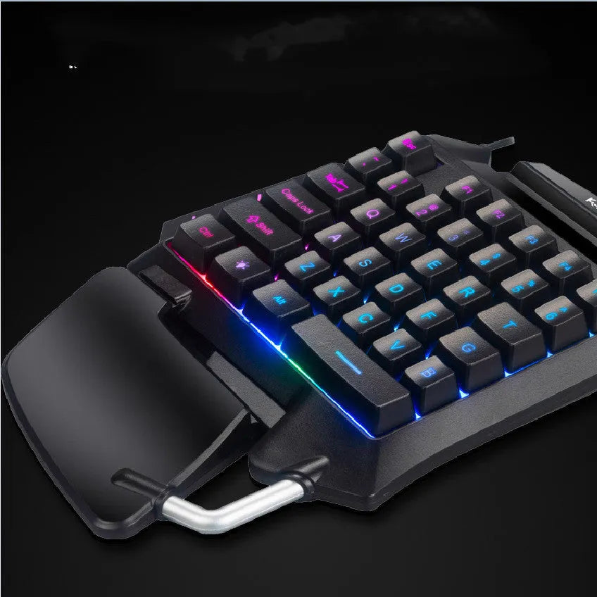Black one-handed gaming keyboard throne converter with USB cable and built-in hand rest for left-hand PC gaming