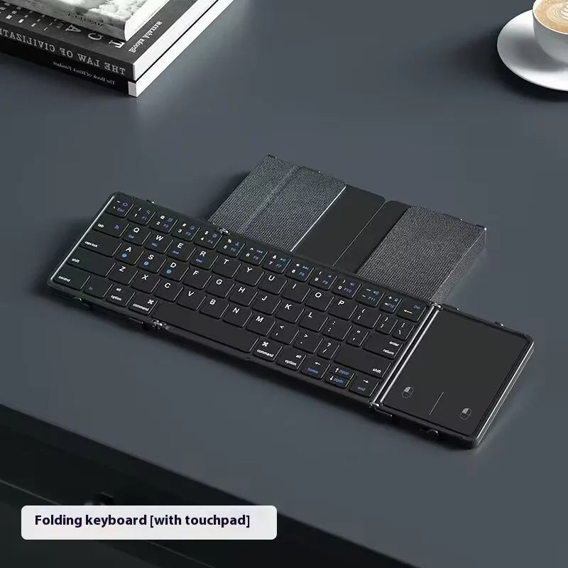 Black folding Bluetooth keyboard with touchpad for mobile phones and tablets